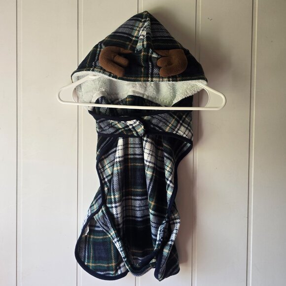 Large Breed Dog Moose Pajamas with Antlers, Green plaid for dogs to wear - Picture 2 of 5